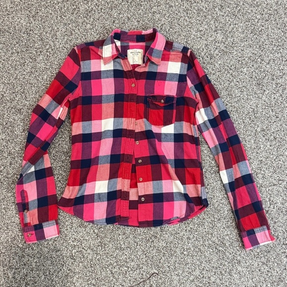 Abercrombie & Fitch Red and Blue Plaid Button Down Shirt - Picture 2 of 7